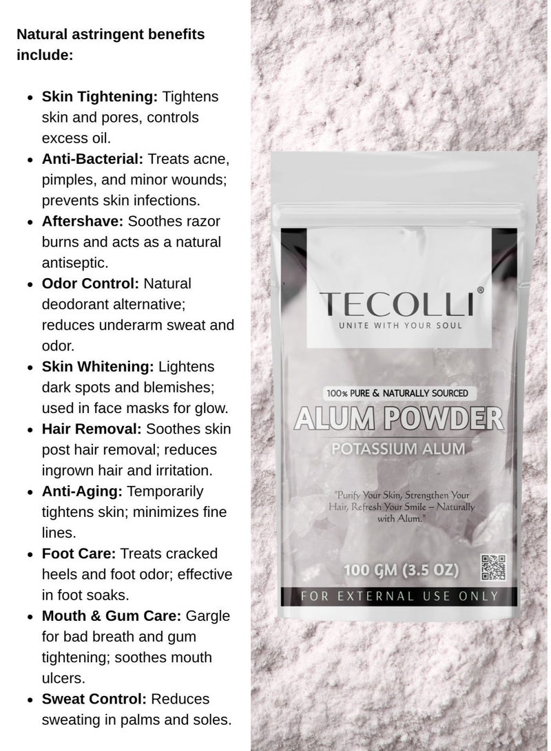 TECOLLI Pure Alum Powder (Phitkari) 100gm | Natural Skin Tightening, Acne Control & Pore Minimizer | 100% Pure & Multi-Purpose Skin Care - Image 4