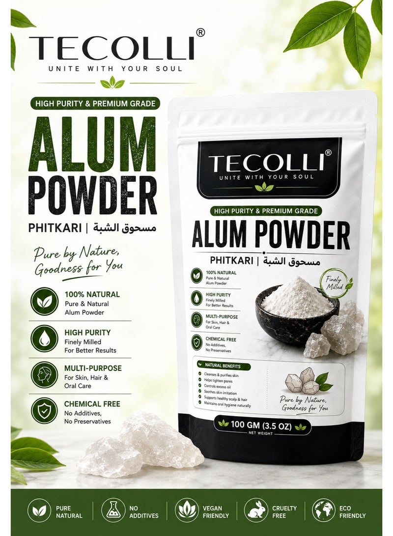 TECOLLI Pure Alum Powder (Phitkari) 100gm | Natural Skin Tightening, Acne Control & Pore Minimizer | 100% Pure & Multi-Purpose Skin Care - Image 2