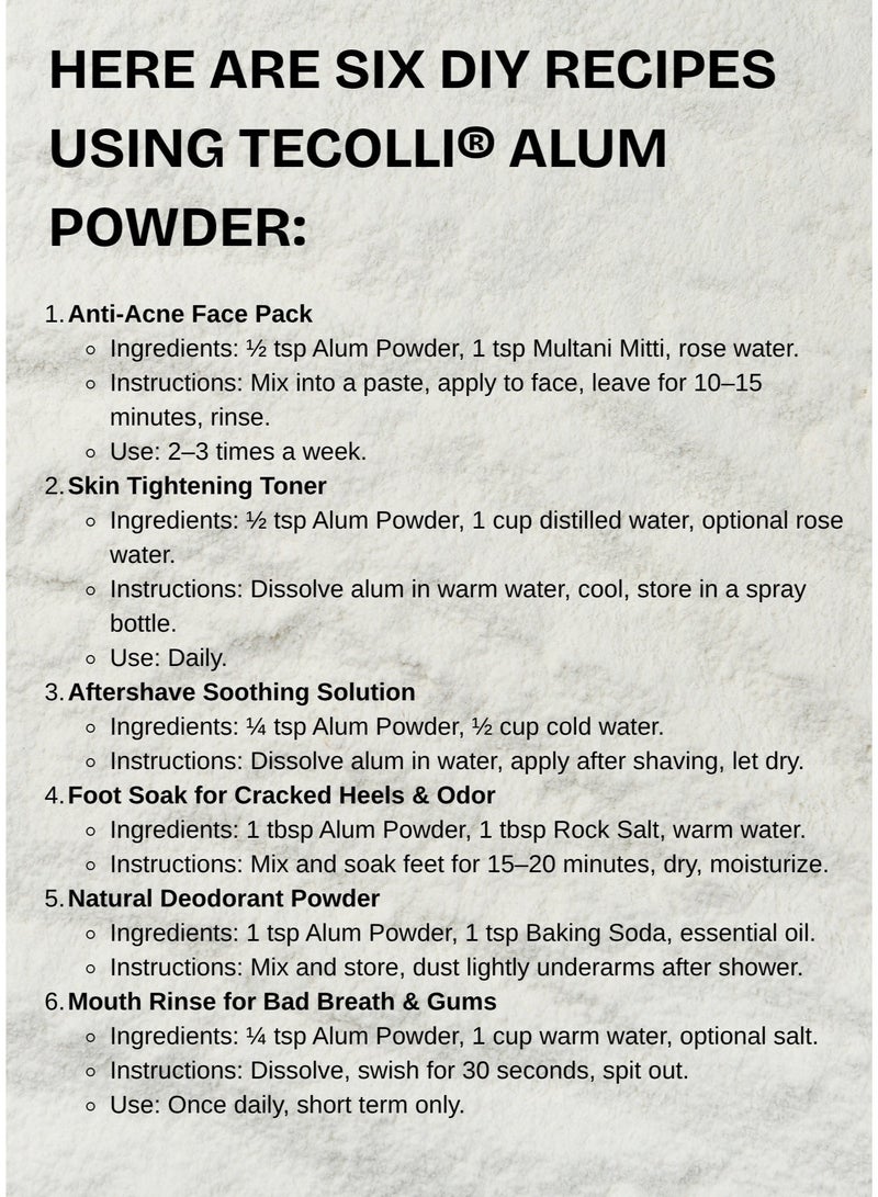 TECOLLI Pure Alum Powder (Phitkari) 100gm | Natural Skin Tightening, Acne Control & Pore Minimizer | 100% Pure & Multi-Purpose Skin Care - Image 5