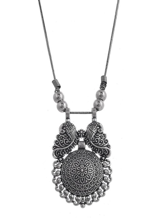 Naman Arts Oxidised Pendant Necklace for Women | Antique Boho Charm | Pure Brass Lightweight Ethnic Chain Necklace (Ethnic peacock Pendant) - Image 1
