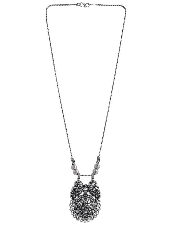 Naman Arts Oxidised Pendant Necklace for Women | Antique Boho Charm | Pure Brass Lightweight Ethnic Chain Necklace (Ethnic peacock Pendant) - Image 2
