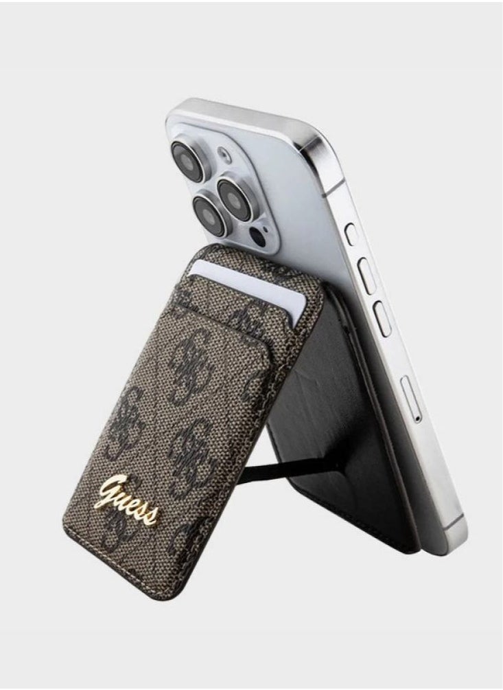 GUESS - MagSafe Wallet Cardslot with Stand and 4G Classic Design / Secure Card Holder / High-Quality Phone Accessory / High-quality materials / Clever storage - Brown - Image 1