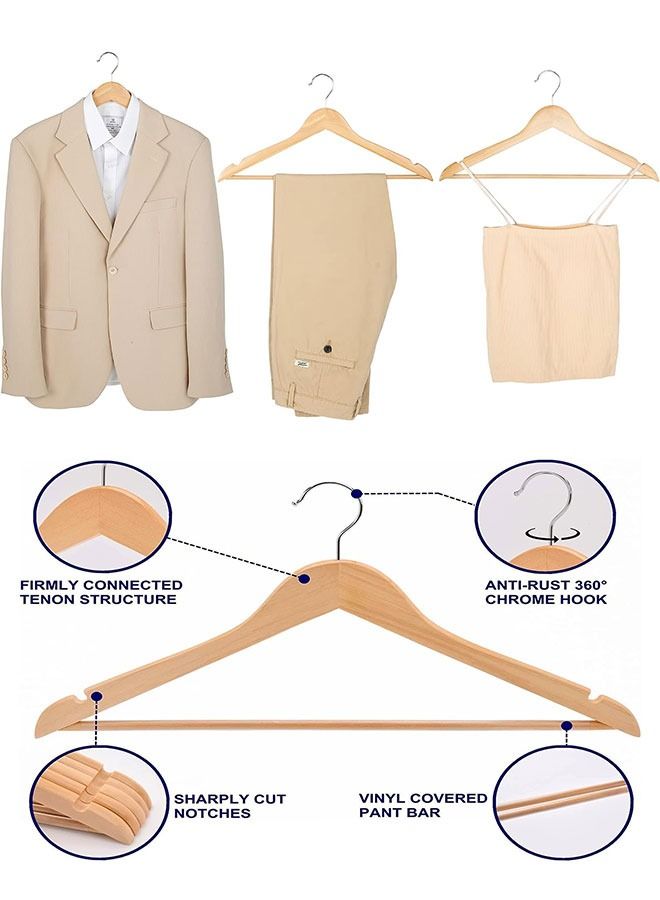 Wooden Hangers,Suit Coat Hangers 360°Swivel Clothes Hanger Solid Wood Coat Hangers with Non Slip Pant Bar & Notches Space Save(5 Pack) - Image 4