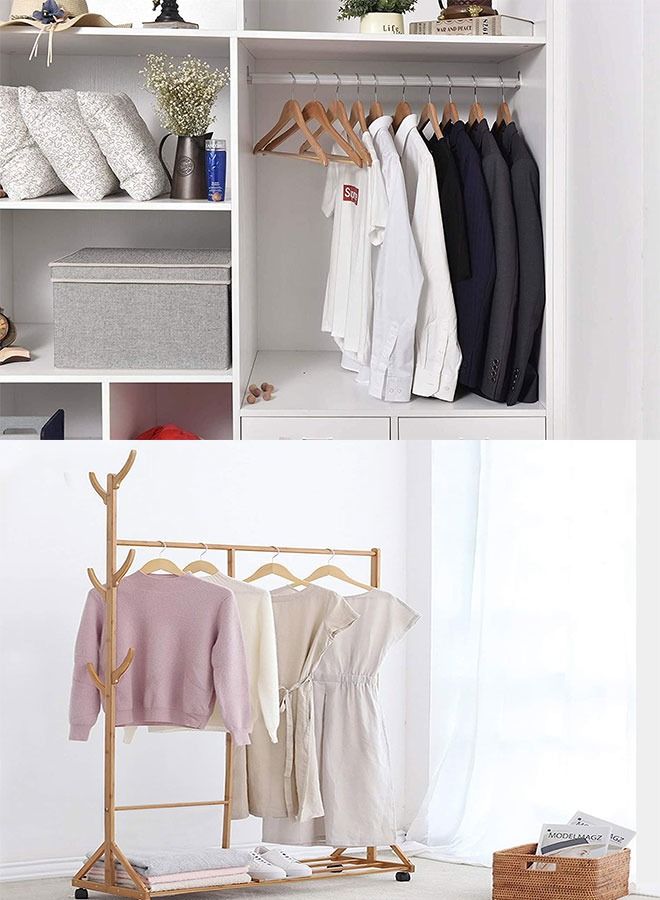 Wooden Hangers,Suit Coat Hangers 360°Swivel Clothes Hanger Solid Wood Coat Hangers with Non Slip Pant Bar & Notches Space Save(5 Pack) - Image 3