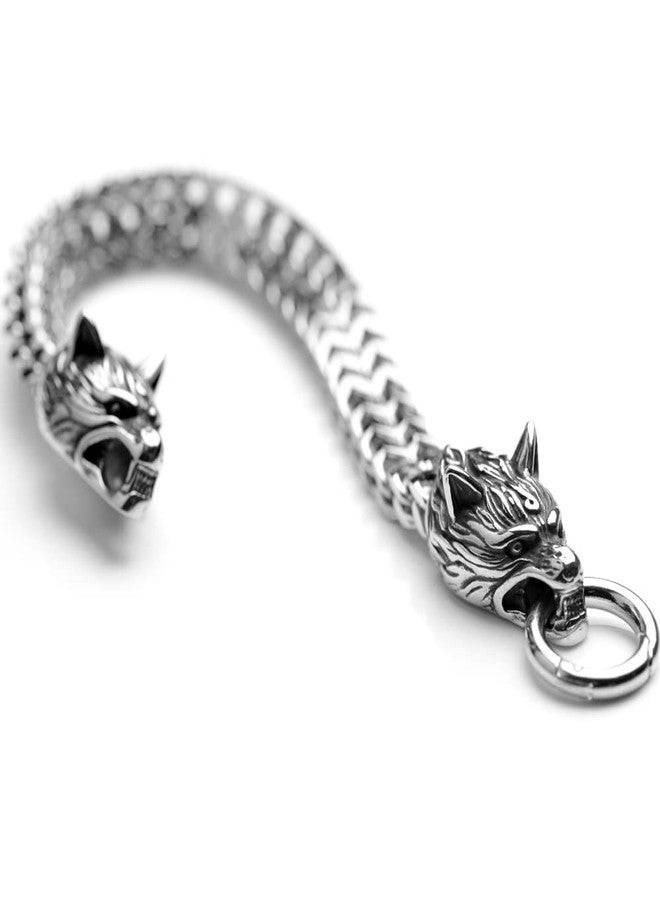 LANGHONG Norse Viking Stainless Steel Men's Link Bracelet Punk Wolf Head Curb Chain Bracelet 7.4 8.2 9 inches (Bracelet A, 7.4 Inches) - Image 3