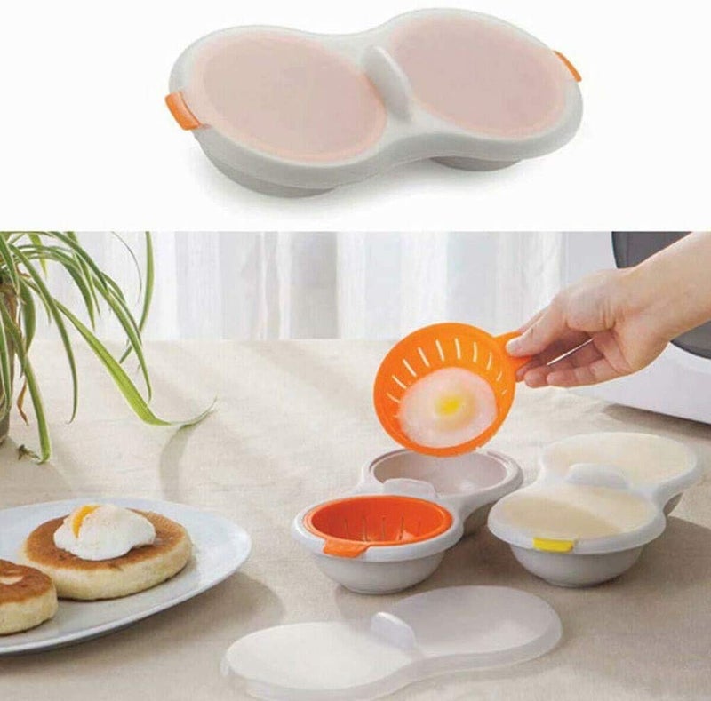Leeonz Microwave Eggs Poacher Microwavable Double Layer Egg Boiler Cooker, Microwave Oven 2 Egg Poacher Eggs Covered Poached Cup Microwave Steamer Cooker Maker Kitchen Gadget Kitchen Tool (Blue) - Image 2