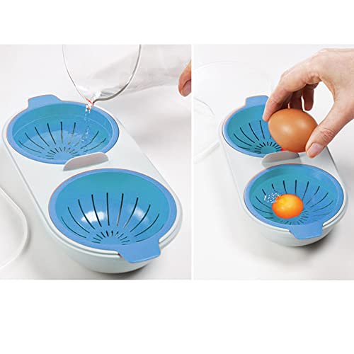 Leeonz Microwave Eggs Poacher Microwavable Double Layer Egg Boiler Cooker, Microwave Oven 2 Egg Poacher Eggs Covered Poached Cup Microwave Steamer Cooker Maker Kitchen Gadget Kitchen Tool (Blue) - Image 1
