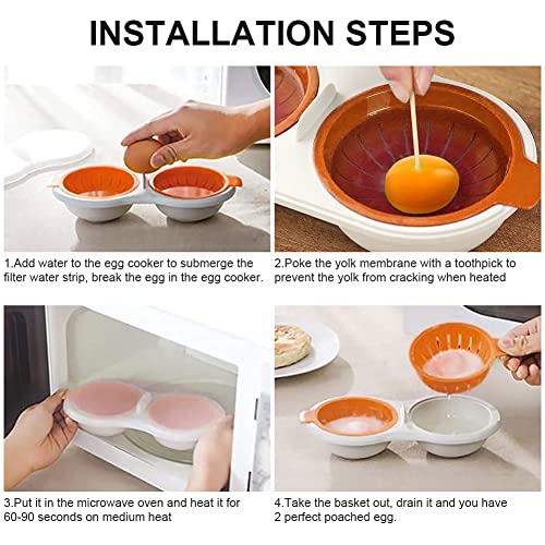 Leeonz Microwave Eggs Poacher Microwavable Double Layer Egg Boiler Cooker, Microwave Oven 2 Egg Poacher Eggs Covered Poached Cup Microwave Steamer Cooker Maker Kitchen Gadget Kitchen Tool (Blue) - Image 4