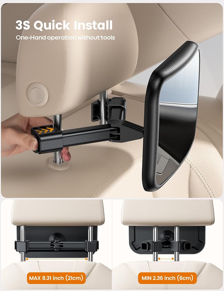 Lamicall Baby Car Mirror for Backseat - [Safest Triangle Hook Clip] - Image 5