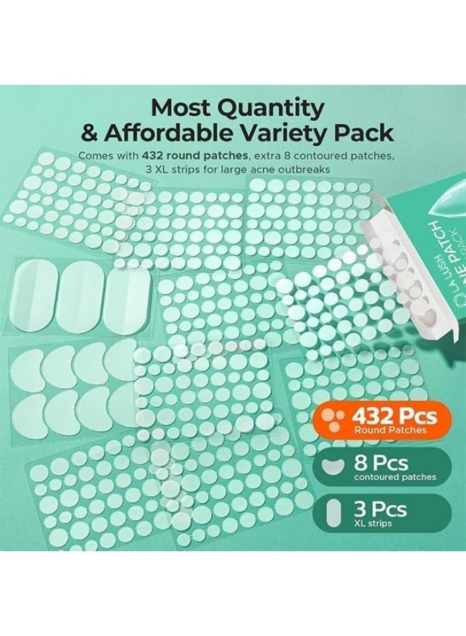 LA LUSH 443 Count Pimple Patches for Face, Hydrocolloid Acne Patch Bulk, Acne Stickers for Covering Cheeks, Forehead, Chin Blemishes Zit Breakouts for All Skin Types (Dots, Strip, Contoured 5 Sizes) - Image 2