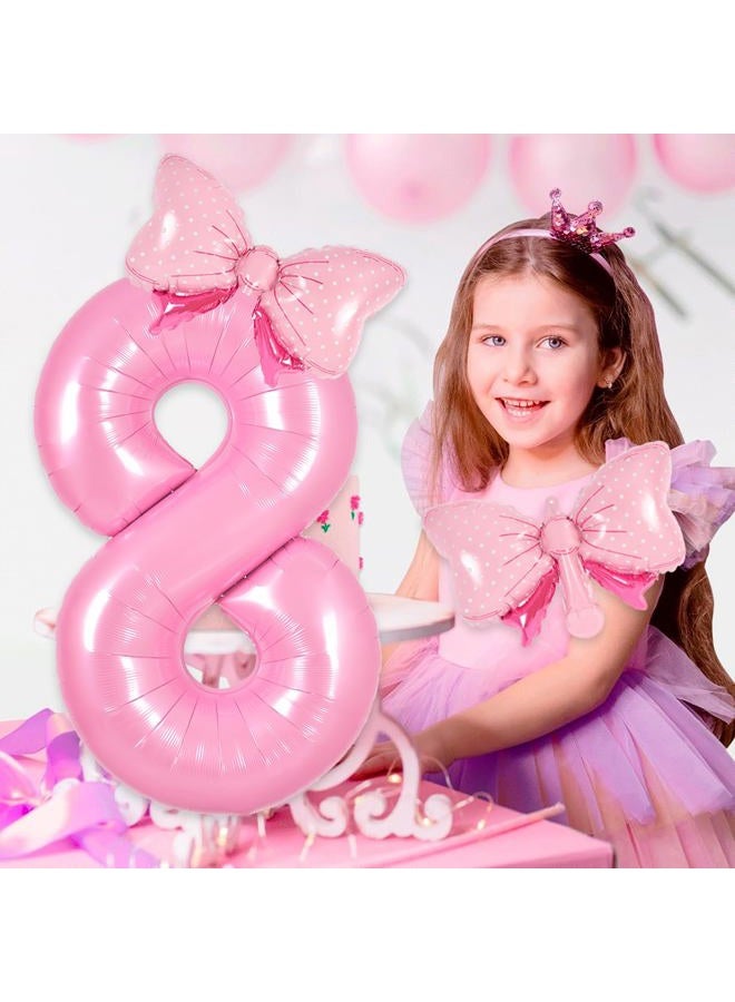 Florisland Pink 7 Balloon Number Pink Birthday Decorations for Girls, Bow Balloon Foil Mylar Large 40” 7 Birthday Balloon for Girls Bow Butterfly Coquette 7th Birthday Party Decorations(Number 7 balloons) - Image 5