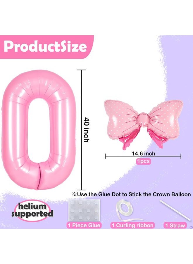 Florisland Pink 7 Balloon Number Pink Birthday Decorations for Girls, Bow Balloon Foil Mylar Large 40” 7 Birthday Balloon for Girls Bow Butterfly Coquette 7th Birthday Party Decorations(Number 7 balloons) - Image 2