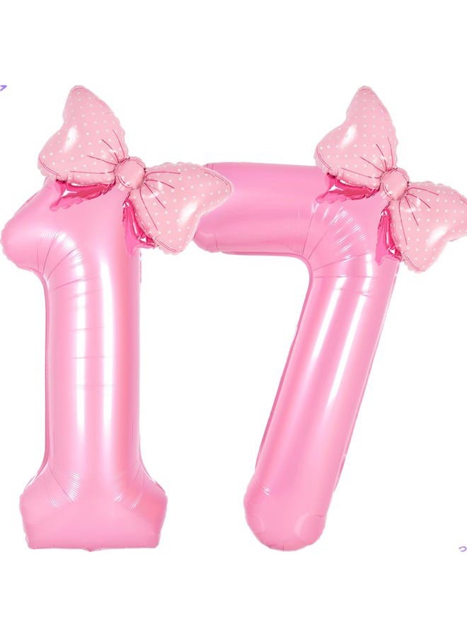 Florisland Pink 7 Balloon Number Pink Birthday Decorations for Girls, Bow Balloon Foil Mylar Large 40” 7 Birthday Balloon for Girls Bow Butterfly Coquette 7th Birthday Party Decorations(Number 7 balloons) - Image 1