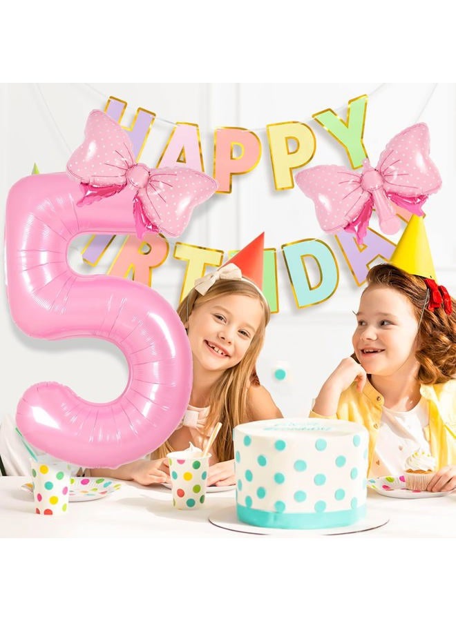 Florisland Pink 7 Balloon Number Pink Birthday Decorations for Girls, Bow Balloon Foil Mylar Large 40” 7 Birthday Balloon for Girls Bow Butterfly Coquette 7th Birthday Party Decorations(Number 7 balloons) - Image 4