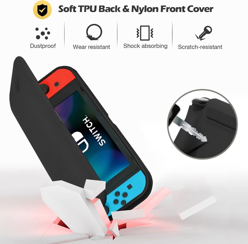 Procase Flip Cover for Nintendo Switch Case with 2 Pack Tempered Glass Screen Protectors, Detachable Front Cover Protective Case for Nintendo Switch 2017 -Black - Image 5