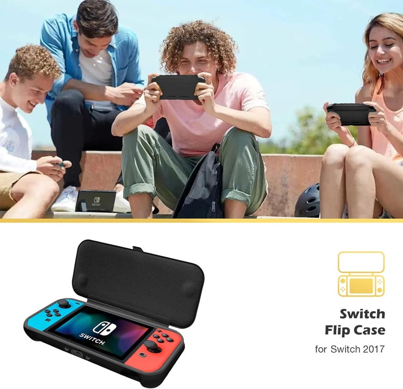 Procase Flip Cover for Nintendo Switch Case with 2 Pack Tempered Glass Screen Protectors, Detachable Front Cover Protective Case for Nintendo Switch 2017 -Black - Image 2