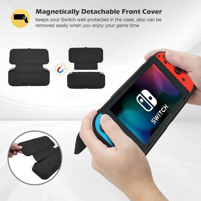 Procase Flip Cover for Nintendo Switch Case with 2 Pack Tempered Glass Screen Protectors, Detachable Front Cover Protective Case for Nintendo Switch 2017 -Black - Image 4