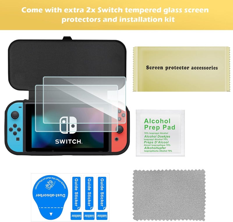 Procase Flip Cover for Nintendo Switch Case with 2 Pack Tempered Glass Screen Protectors, Detachable Front Cover Protective Case for Nintendo Switch 2017 -Black - Image 3