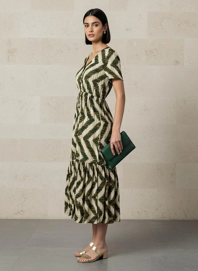 Splash FAV Printed Tiered Women Dress with Short Sleeves