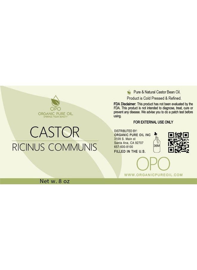 Organic pure oil - Pure Castor Oil - 8 oz w/Dispense Cap - Pure, Natural, Non-GMO, Hexane-Free, Vegan Carrier Oil - Promotes Hair Growth, Conditions - Skin, Hair, Lashes, Brows, Cuticles & More - Image 1