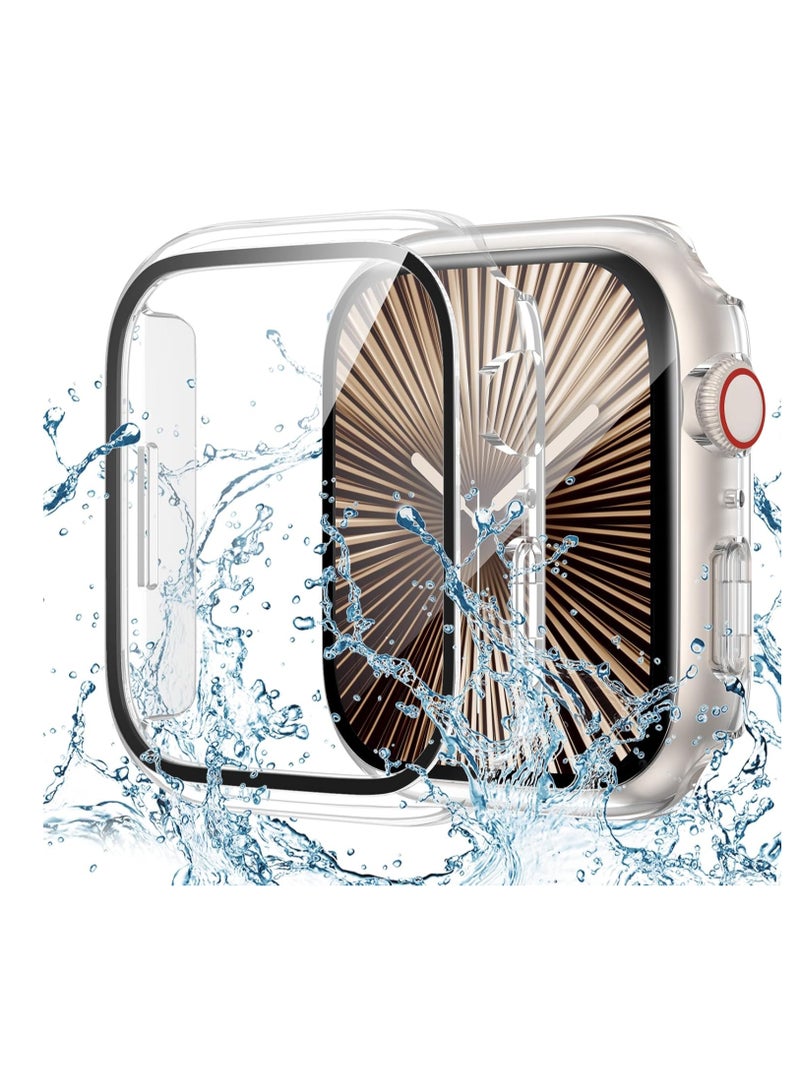 Waterproof Case for Apple Watch Series 10 Screen Protector 46mm, Tempered Glass Hard PC Bumper Face Cover Compatible with iWatch Accessories 46 mm Clear - Image 1