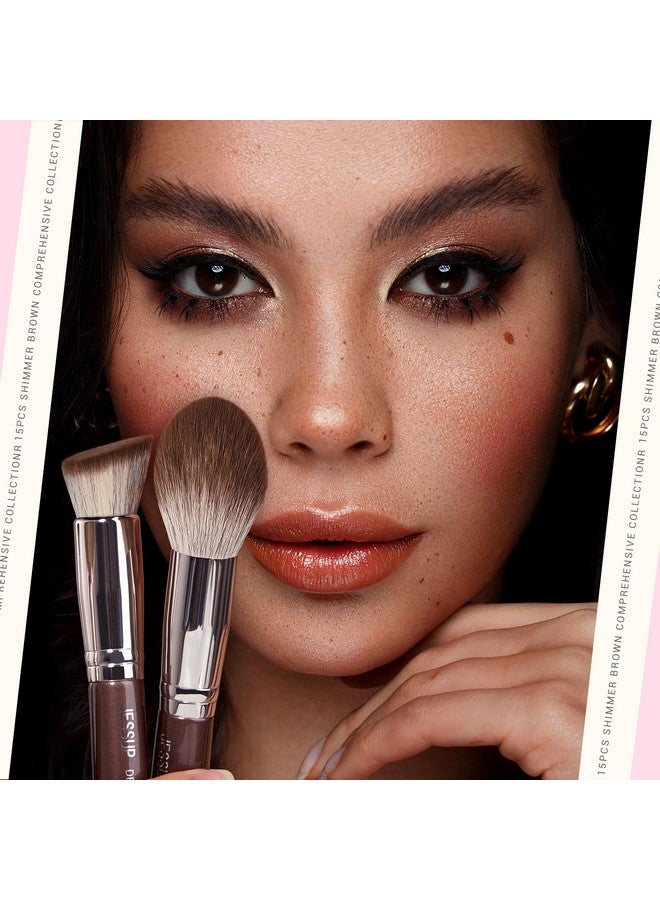 Jessup Makeup Brushes Set 15Pcs Brown Make Up Brushes Set Professional Premium Synthetic Foundation Eyebrow Concealer Blush Eyeshadow Contour Eyeliner Powder Blending Highlighter Brush, T498 - Image 2