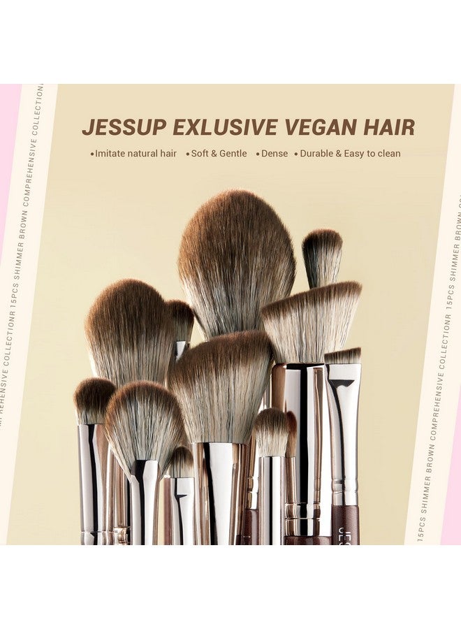 Jessup Makeup Brushes Set 15Pcs Brown Make Up Brushes Set Professional Premium Synthetic Foundation Eyebrow Concealer Blush Eyeshadow Contour Eyeliner Powder Blending Highlighter Brush, T498 - Image 1