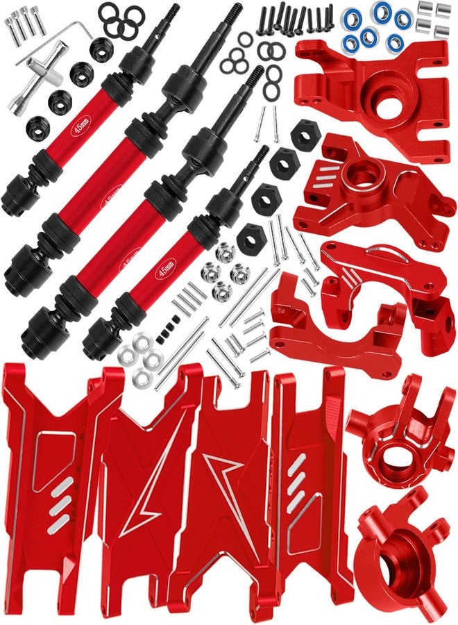 hopsupRC Upgrades Part for 1/10 Slash/Rustler/Stampede/Hoss 4x4 VXL,Aluminum Suspension Arm,Front Rear Drive Shaft CVD,Steering Knuckle Kit Hops Up,Red - Image 1