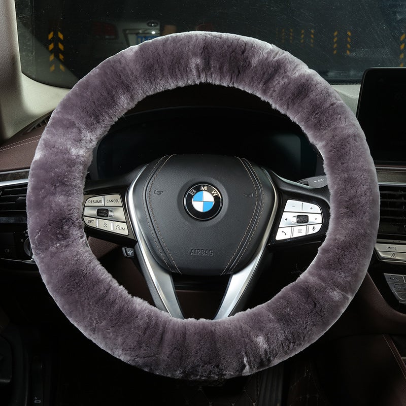Generic Winter Short Wool Steering Wheel Cover Cloth Gray  - Image 1