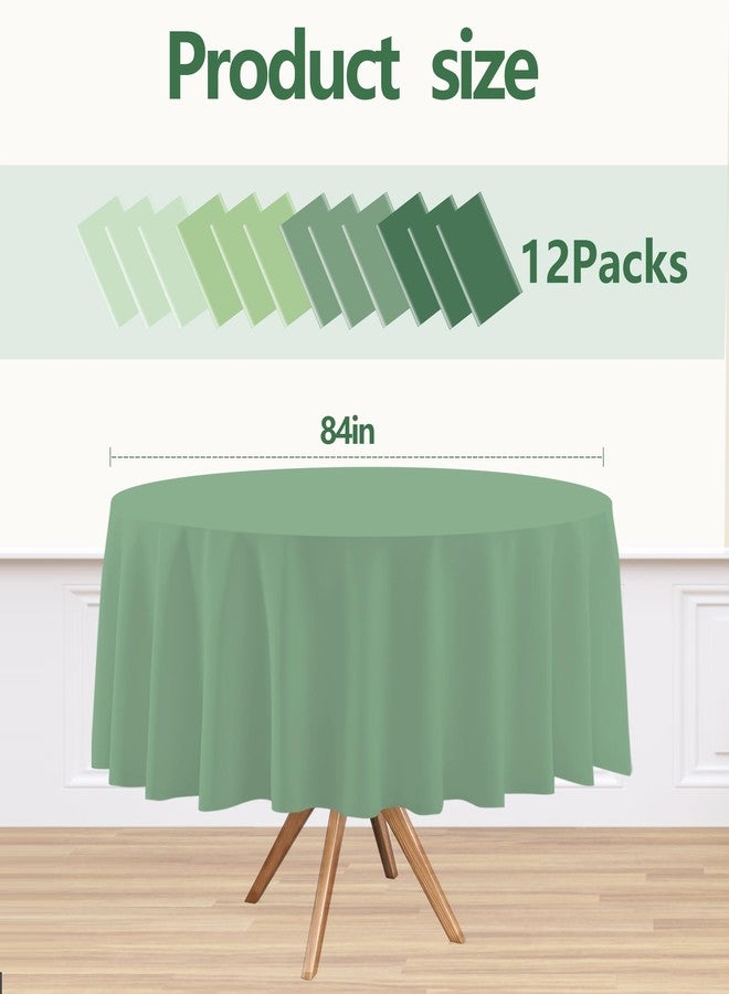 EUVBOKW 12 Pack Sage Green Round Tablecloth 4 Green Colors Plastic Table Cloth Disposable Table Cover for Dining Wedding Birthday Baby Shower Party Decorations，84 Inch - Image 2