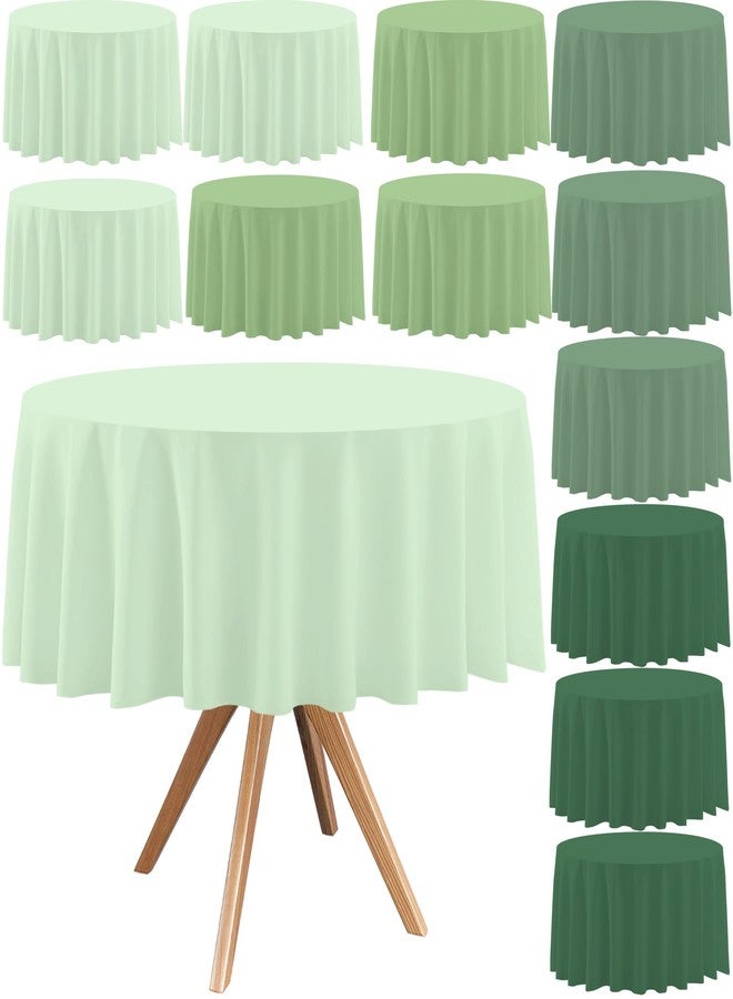 EUVBOKW 12 Pack Sage Green Round Tablecloth 4 Green Colors Plastic Table Cloth Disposable Table Cover for Dining Wedding Birthday Baby Shower Party Decorations，84 Inch - Image 1