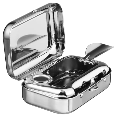 GARNECK Mini Compact Stainless Steel Portable Ashtray, Car Supplies White Patch Ashtray with Lid - Image 1