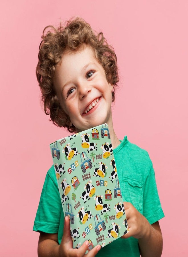NEPOG Farm Cow Wrapping Paper for Boys Girls Kids, Cute Cow Farmhouse Tractor Farm Theme Design Green Birthday Paper 6 Sheets Folded Flat 20x28 inches per Sheet for Birthday Party Baby Shower - Image 4