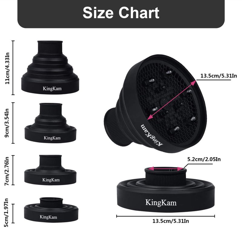 KingKam Collapsible Hair Dryer Diffuser - Travel and Easy Storage - Diffuser Attachment Fit Most Hair Dryers with Nozzle Diameter D-1.575Inch to 1.968 Inch (4-5cm) - Black - Image 5