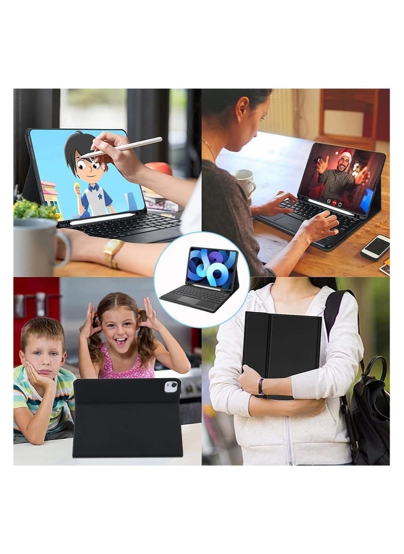 Generic - Keyboard Case Flip Stand for iPad Pro 12.9 (4th Gen-2022) With Touch pad Arabic and English Bluetooth keyboard Smart Trackpad Detachable with Pencil Holder iPad cover (Black) - Image 1