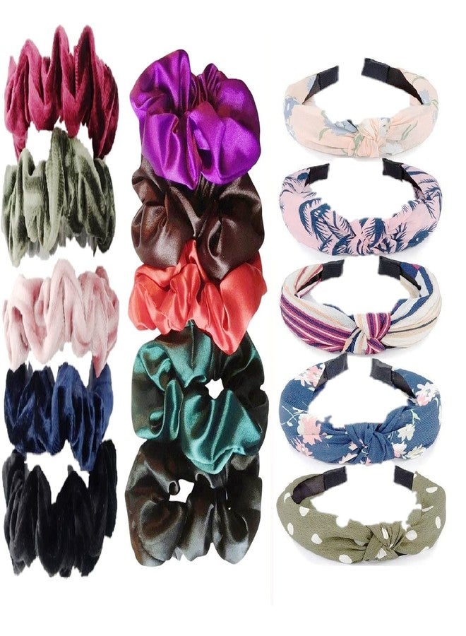 DIAN Multicolor Pack of 15 Hair Scrunchies & Hair bands, Hair Ponytail Holder, Hair Tie, Hair Bow, Rubber Band in Satin, Velvet, & Printed for Girl, Teens and Women - Image 1