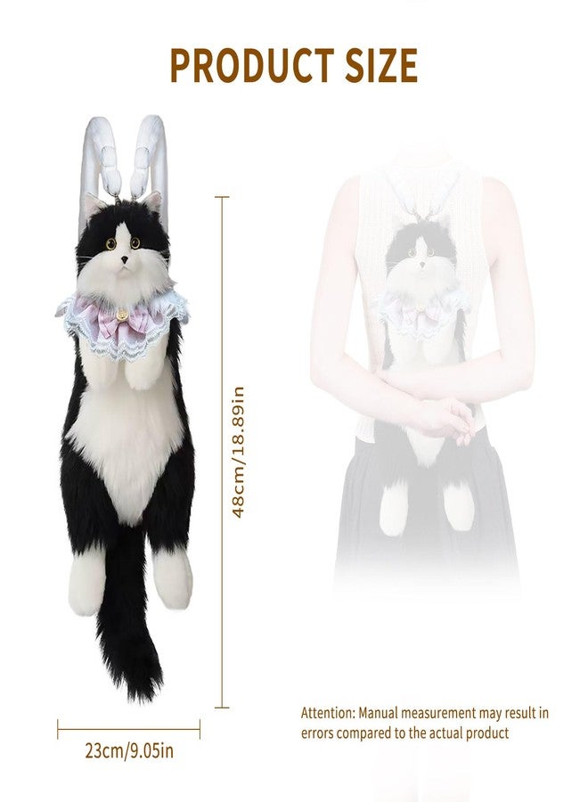 Realistic Cat Shaped Backpack, Stuffed Animal Plush Bag, Handcrafted Black Cat Plush Backpack with Adjustable Crossbody & Shoulder Straps, Cute Small Backpack for Women Girls Gift (Black) - Image 2