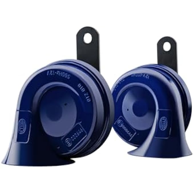 HELLA 012010801 Blue Trumpet Horn Kit 12 V 400500 Hz Universal Fit - Image 1