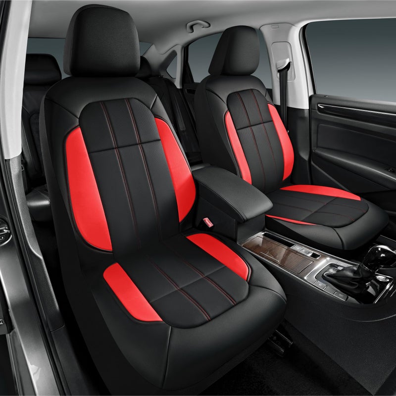 Road Comforts Car Seat Covers, Breathable Leather Seat Covers, Car Seat Covers Full Sets Airbag Compatible, Automotive Seat Covers for Most Cars, Vans, Trucks, SUV - Red - Image 2