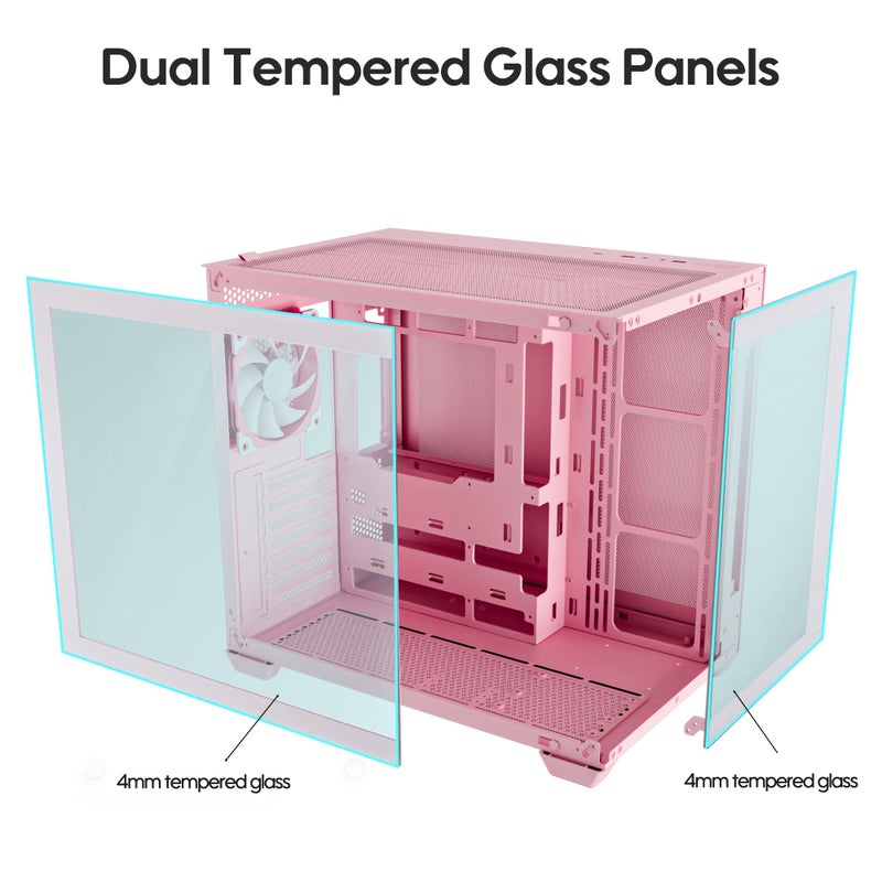Vetroo AL900 ATX PC Case with 270Â° Full View Tempered Glass, Pre-Installed ARGB & PWM FDB Fan, Supports 360mm Radiator & 10 Fans, Type-C Ready, for 50 Series GPUs (Pink) - Image 2