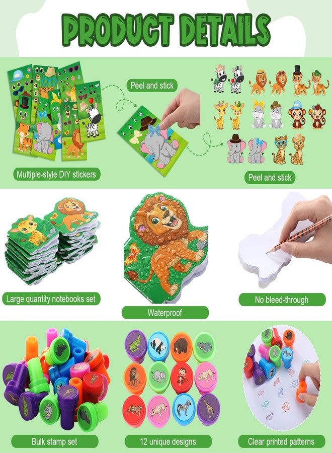 Funrous 192 Pcs Valentine Jungle Animal Themed Party Favors Personalize Goody Cups Safari Stationery Gift with Tags Kit Pencils Labels Sticker Notebooks Stamps Sharpeners Erasers (Jungle Animal) - Image 3