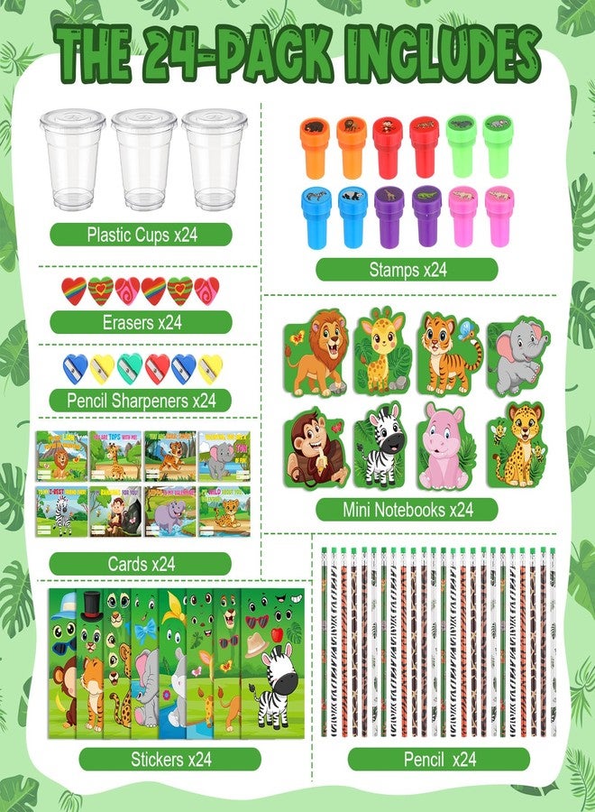 Funrous 192 Pcs Valentine Jungle Animal Themed Party Favors Personalize Goody Cups Safari Stationery Gift with Tags Kit Pencils Labels Sticker Notebooks Stamps Sharpeners Erasers (Jungle Animal) - Image 5