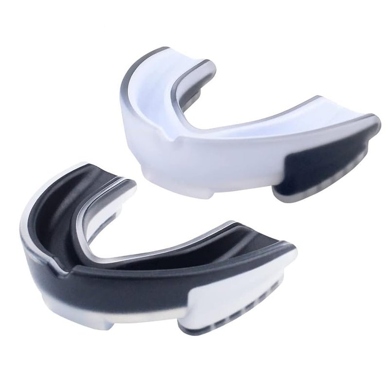 Boxing Mouthguards – White and Black + Clear Box + Black and White + Clear Box, 2 Pack, for Sports
