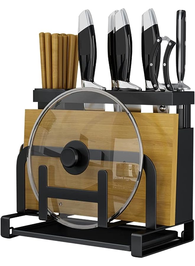 Raxoom حامل، حامل تخزين لوح التقطيع من سوليركونم، حامل أدوات المطبخ المنظم، تخزين سطح المطبخ، تخزين السكاكين، حامل لوح التقطيع (أسود) - Image 1