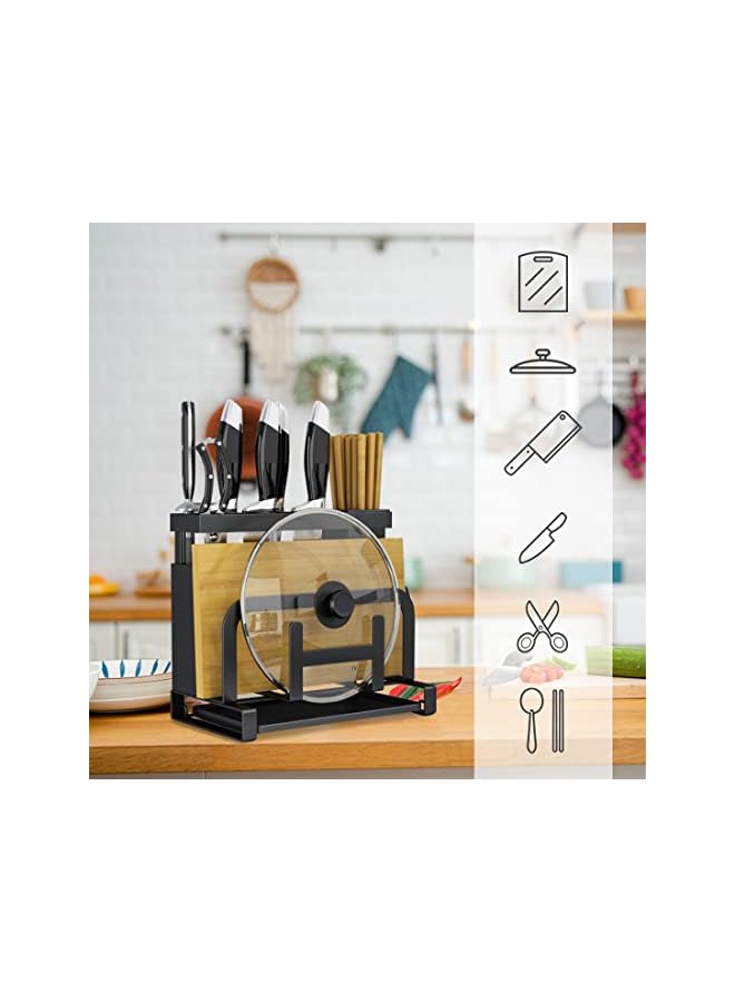 Raxoom حامل، حامل تخزين لوح التقطيع من سوليركونم، حامل أدوات المطبخ المنظم، تخزين سطح المطبخ، تخزين السكاكين، حامل لوح التقطيع (أسود) - Image 3