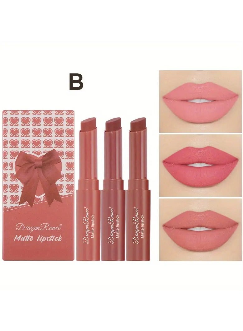 Dragon Ranee Easy-to-Color Lipstick Crayon Lipstick 3pcs Small Set Box Matte Velvet Airy Lipstick Pen Cosmetic Set Gift Box Lipstick Not Easy to Fade - Image 1