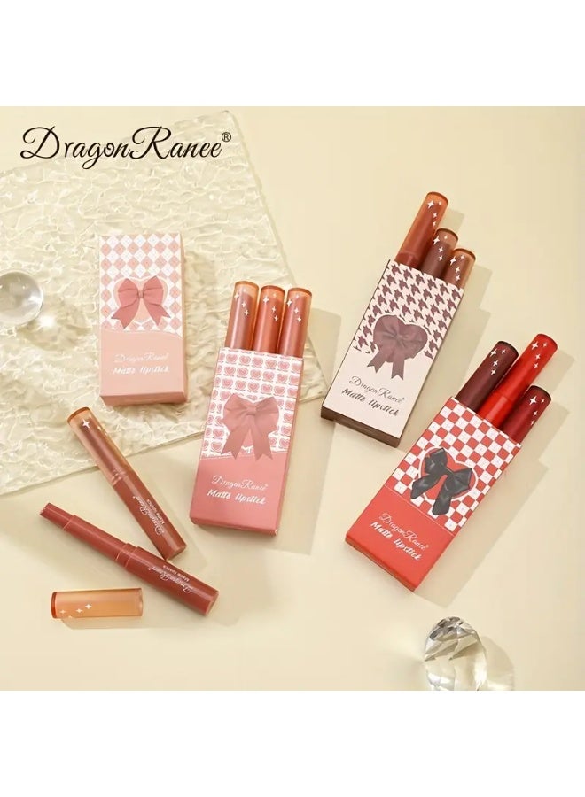 Dragon Ranee Easy-to-Color Lipstick Crayon Lipstick 3pcs Small Set Box Matte Velvet Airy Lipstick Pen Cosmetic Set Gift Box Lipstick Not Easy to Fade - Image 2
