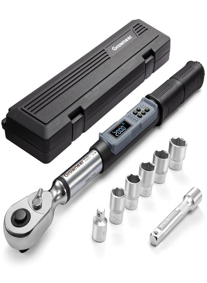 GROWNEER Digital Torque Wrench, 14.75-147.5 Ft-lbs/20-200 Nm, 1/2" Drive Torque Wrench with Buzzer & LED Indicator, Electronic Torque Wrench Set with Adapter & Sockets for Motorcycle Auto Repair - Image 1