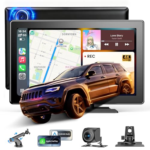 WonVon 9''HD Carplay Screen for Car 4K Dash Cam&1080P Backup Camera with Apple Carplay&Android Auto Voice Control GPS DVR Call Music Message Mirror Link Airplay/Android Cast Fit Pickup Truck SUV MPV RV - Image 1