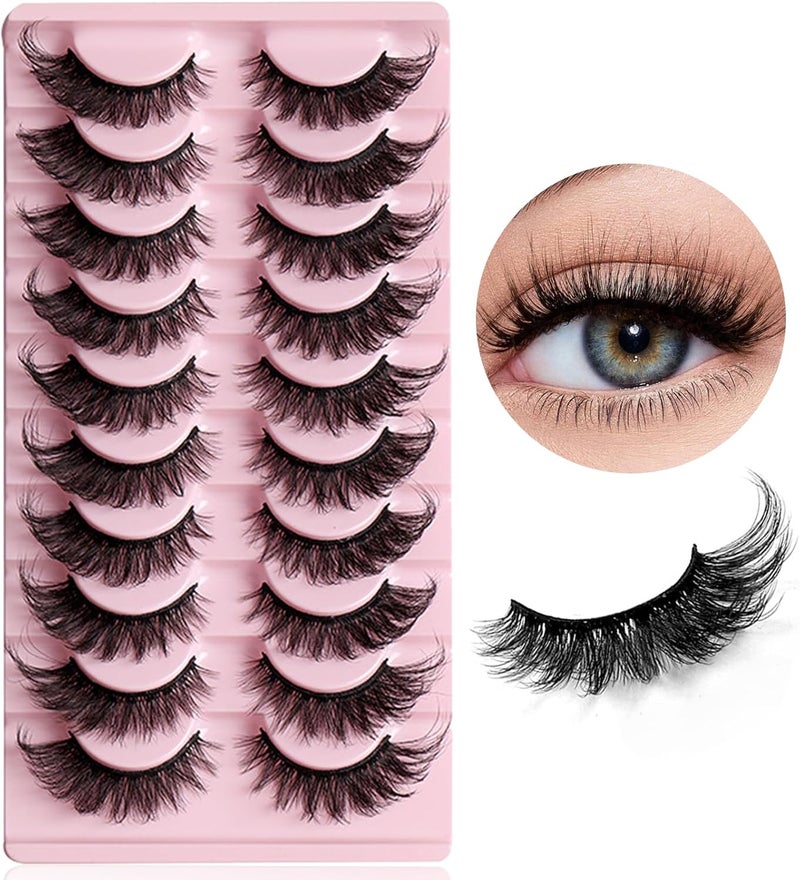 10 Pairs False Eyelashes Russian Strip Lashes Faux Mink Wispy Fluffy Cat Eye Lashes D Curl Fake Lashes Reusable Natural Look Fake Lashes Handmade Thick Soft Long Eyelashes
